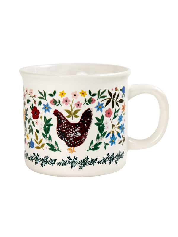 Chickens Folk Floral Mug