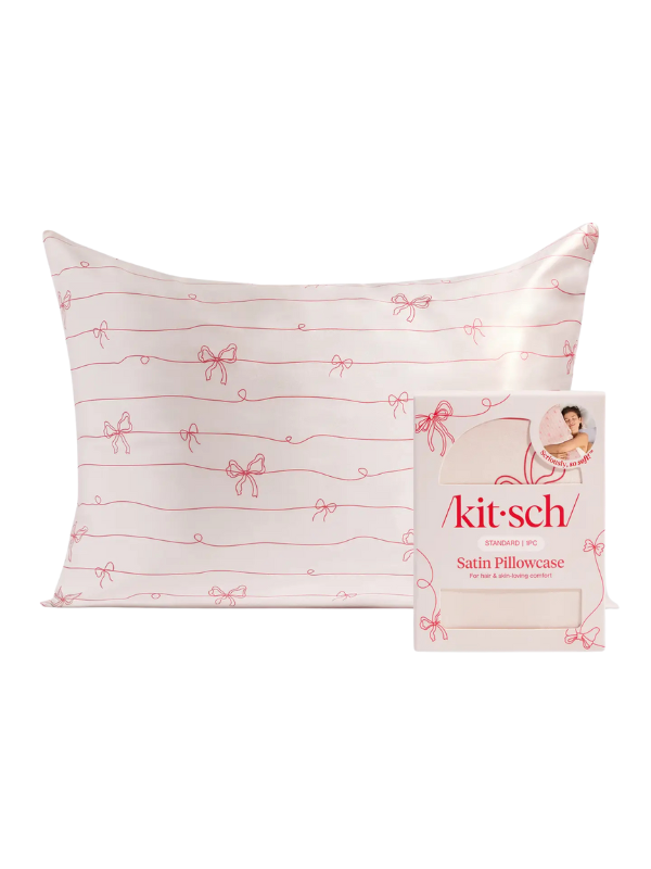 Striped Bows Standard Satin Pillowcase by Kitsch