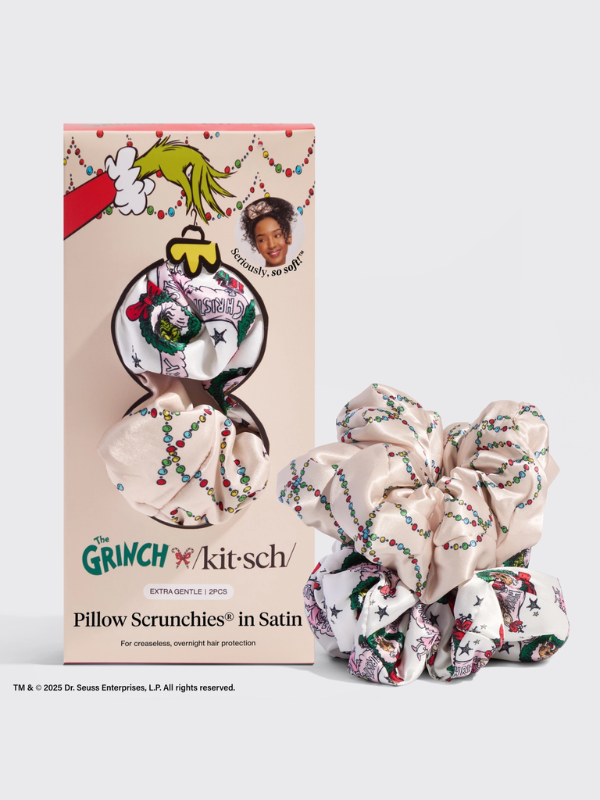The Grinch X Kitsch Satin Pillowscrunchies in Cindy Lou Who