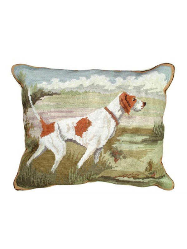 Pointer In The Field Needlepoint Pillow