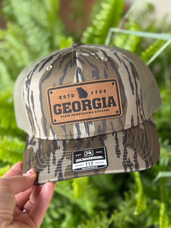 Mossy Oak Bottomland Camo Georgia License Plate Trucker Hat by State Homegrown