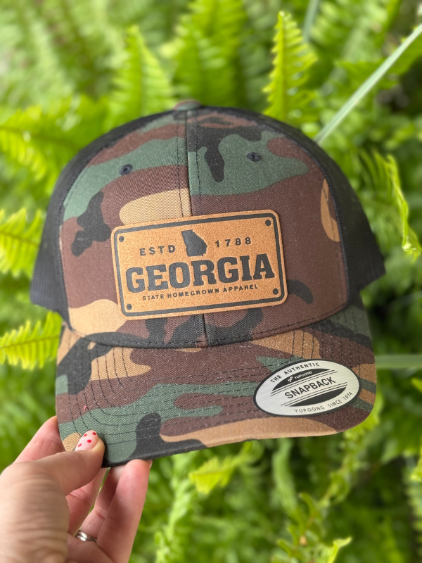 Camo Georgia License Plate Trucker Hat by State Homegrown