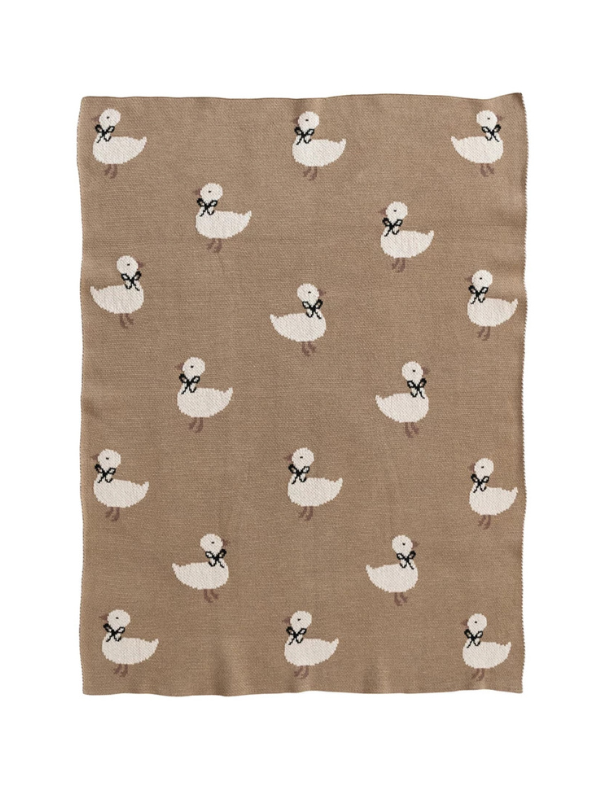 Cotton Knit Baby Blanket With Ducklings