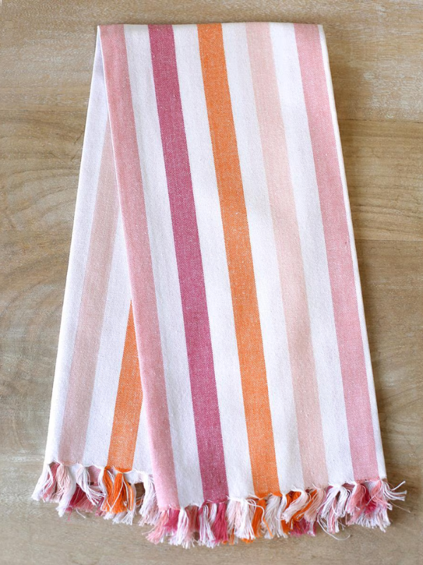 Stripe Fringe Napkin in Pink/White