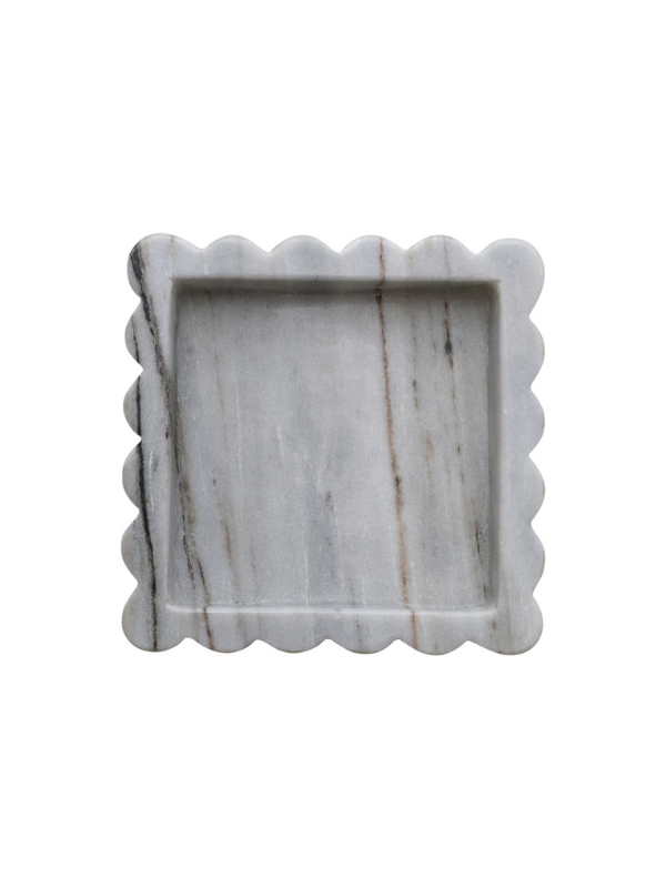 Marble Scalloped Tray in Grey Melange