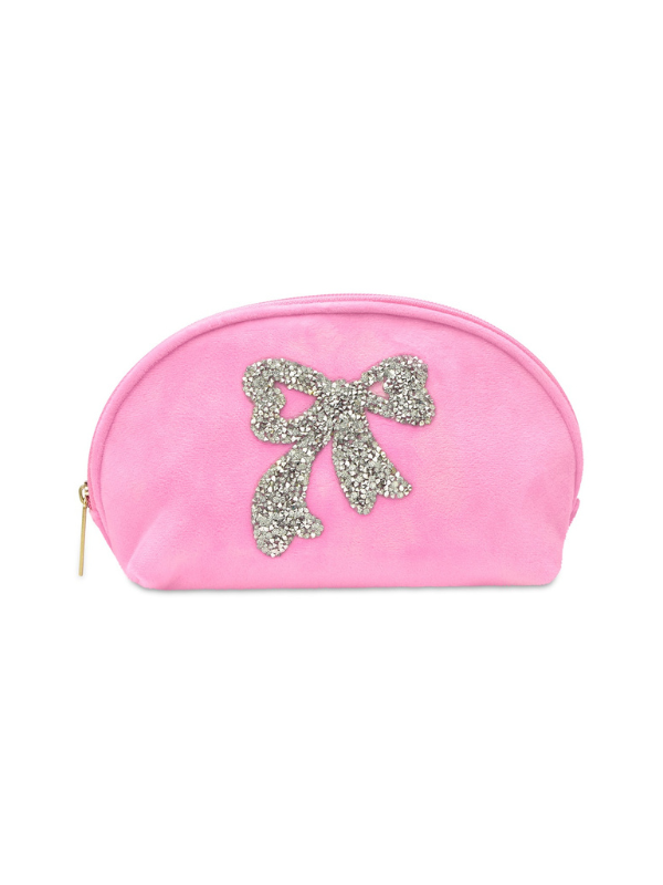 Glitter Bow Oval Cosmetic Bag