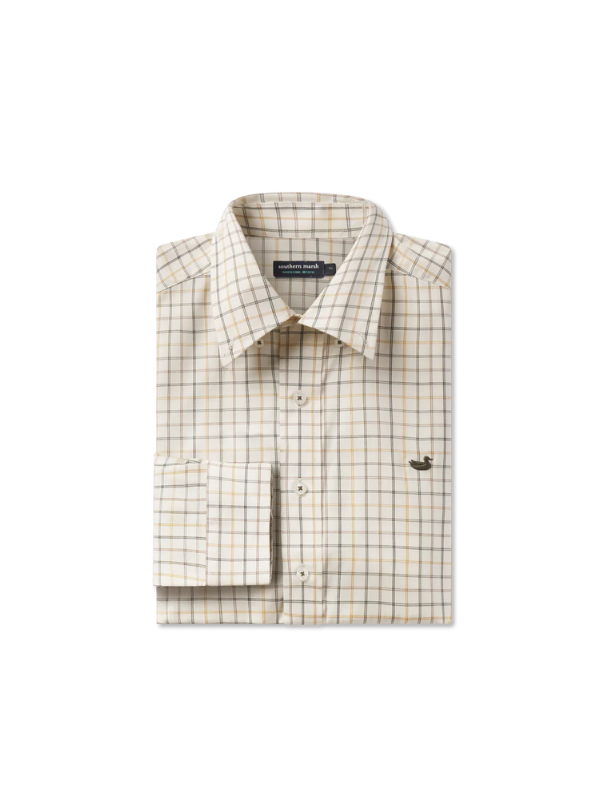 Chateau Windowpane Dress Shirt in Oatmeal & Stone Brown