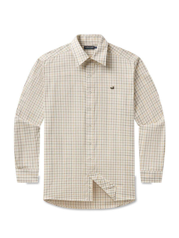 Chateau Windowpane Dress Shirt in Oatmeal & Stone Brown