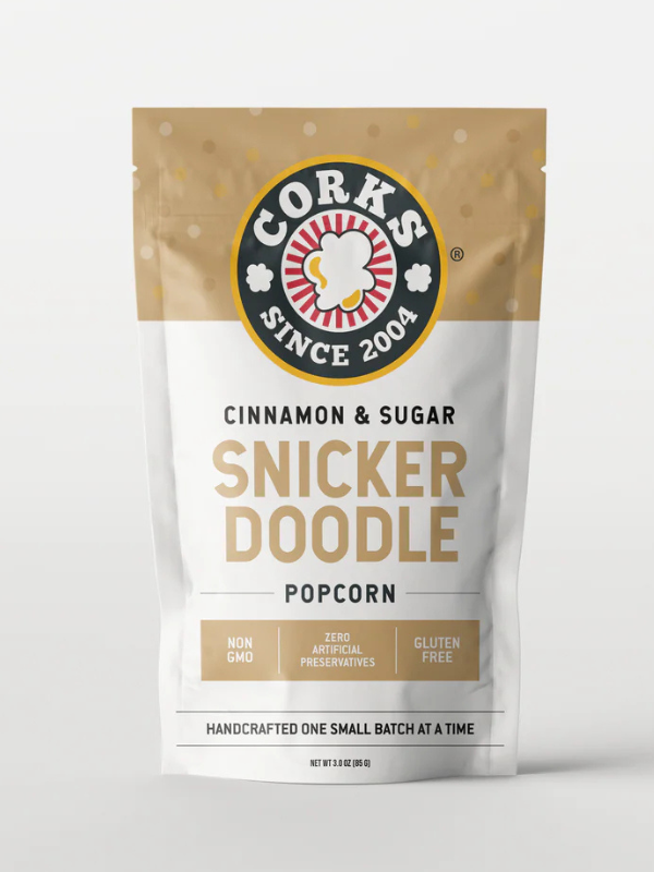 Cork's Cinnamon & Sugar Snicker Doodle Popcorn packaging