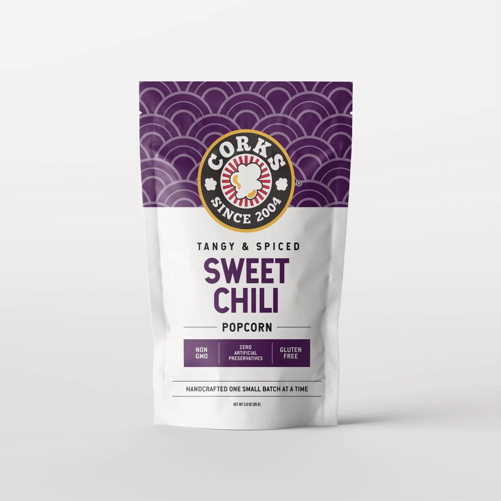 A package of Corks Tangy & Spiced Sweet Thai Chili Popcorn