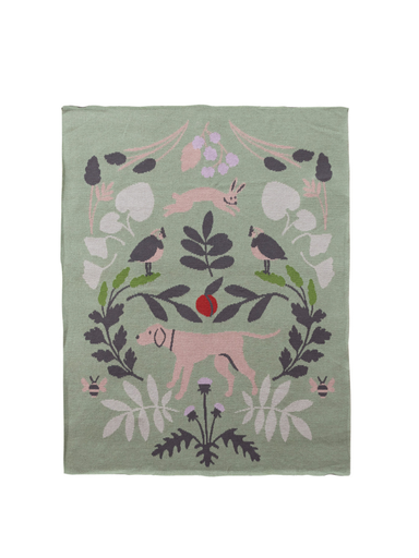 Cotton Knit Baby Blanket with Botanicals & Animals childrens