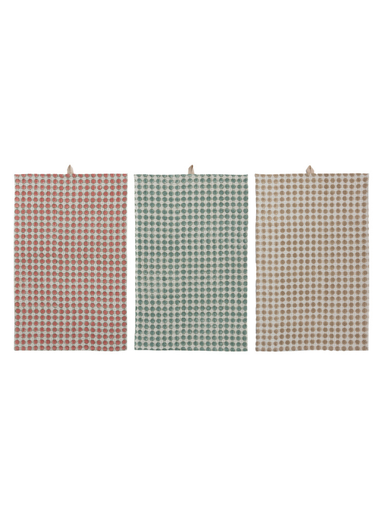 Cotton Waffle Weave Tea Towel With Circle Print All Over It