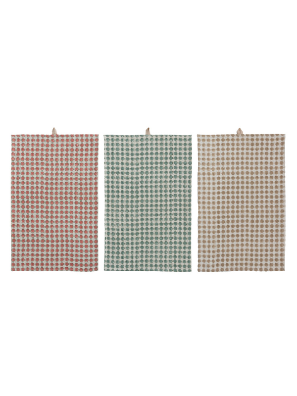 Cotton Waffle Weave Tea Towel With Circle Print All Over It