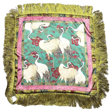 green and pink Crane Fringe Scarf