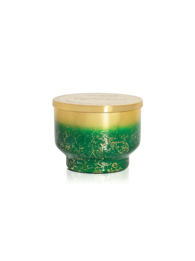gold and green Crystal Pine Glimmer Inverted 10oz Candle