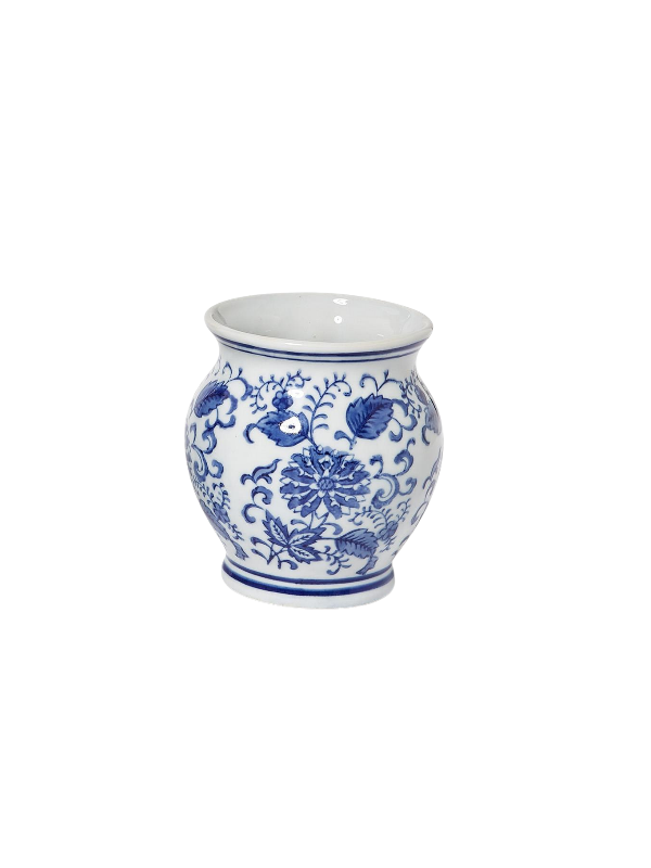blue and white short vase and planter 