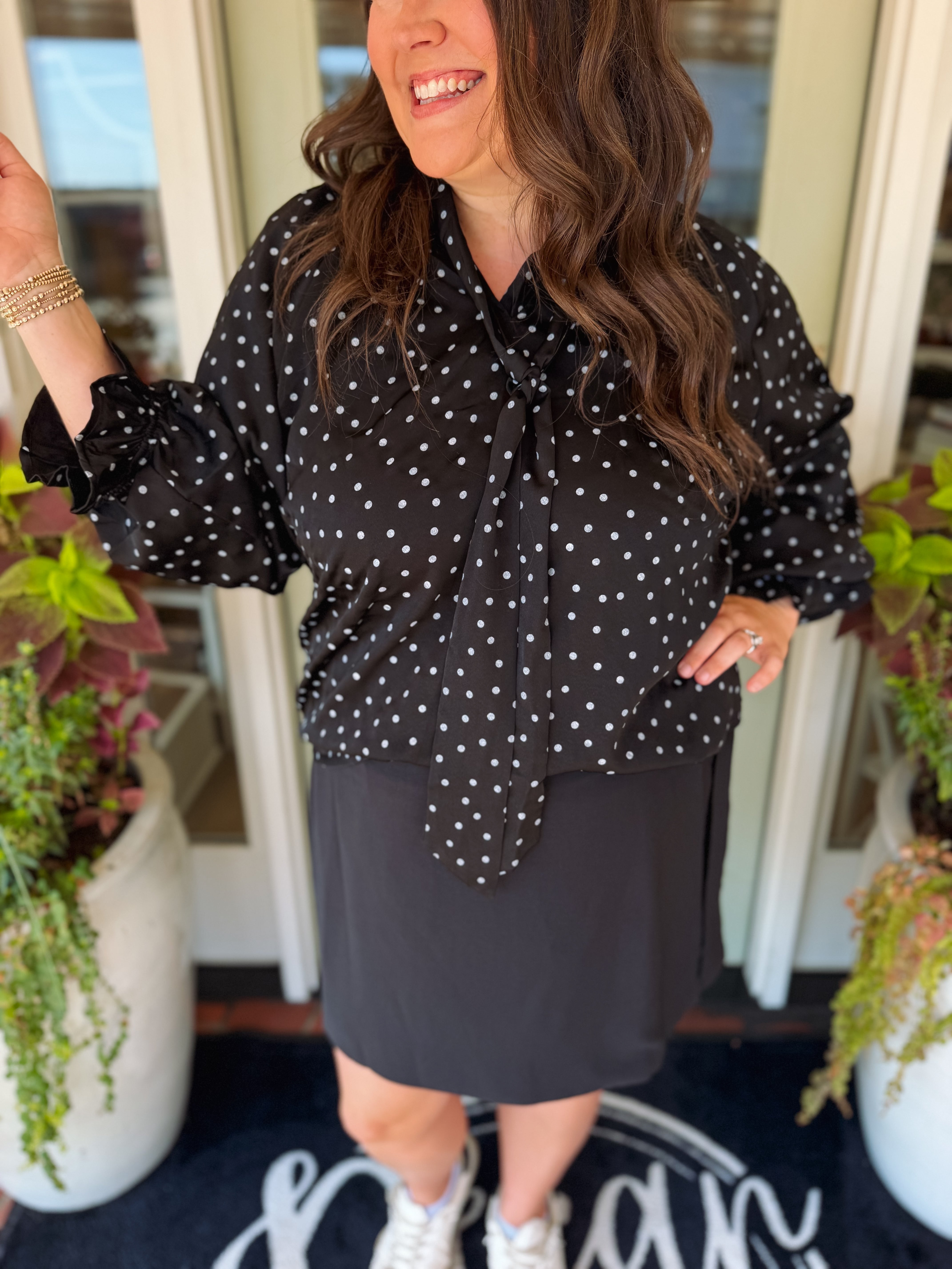 The Perla Polka Dot Tie Neck Top (XL-2X)