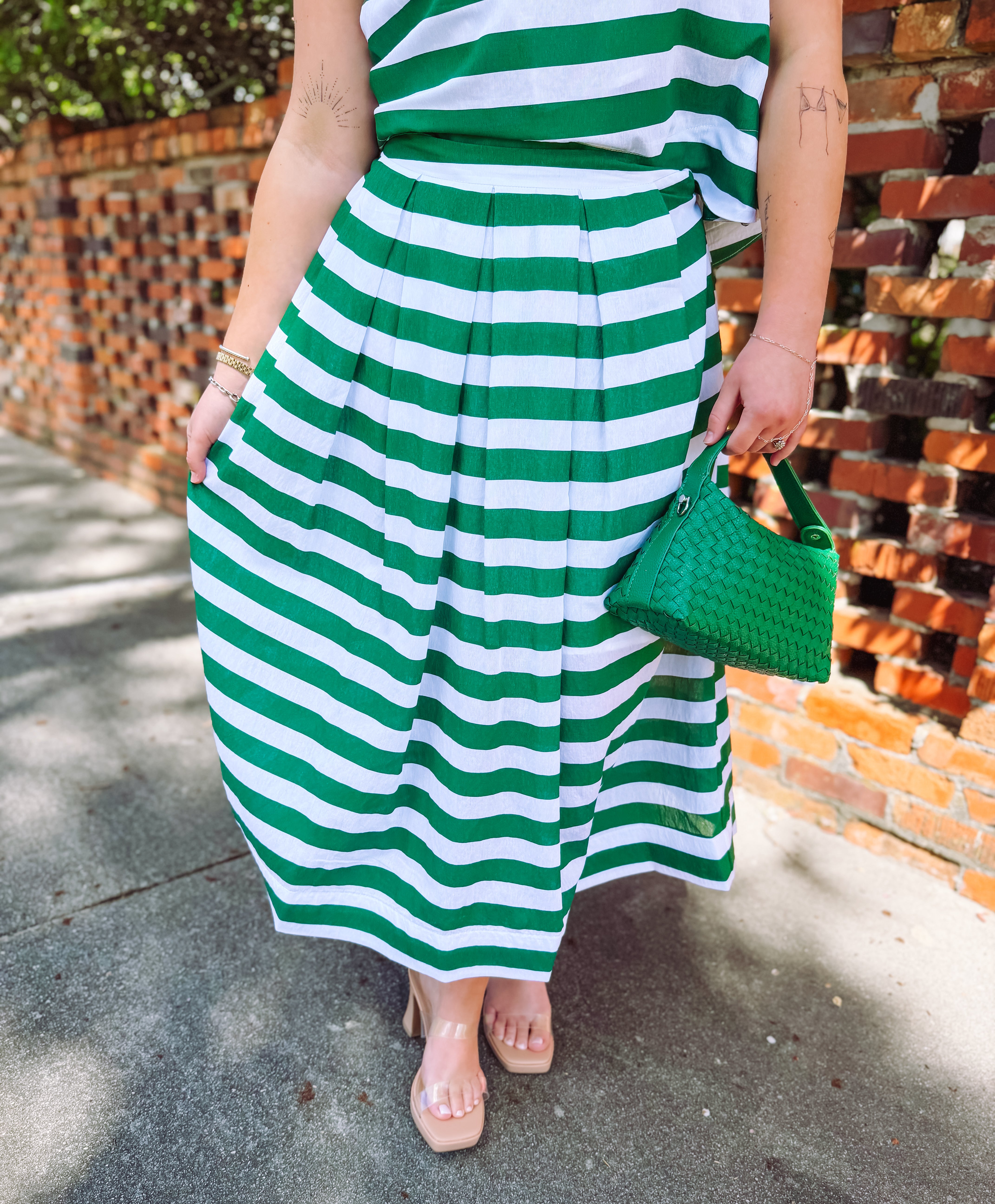 The Camellia Striped Pleated Skirt