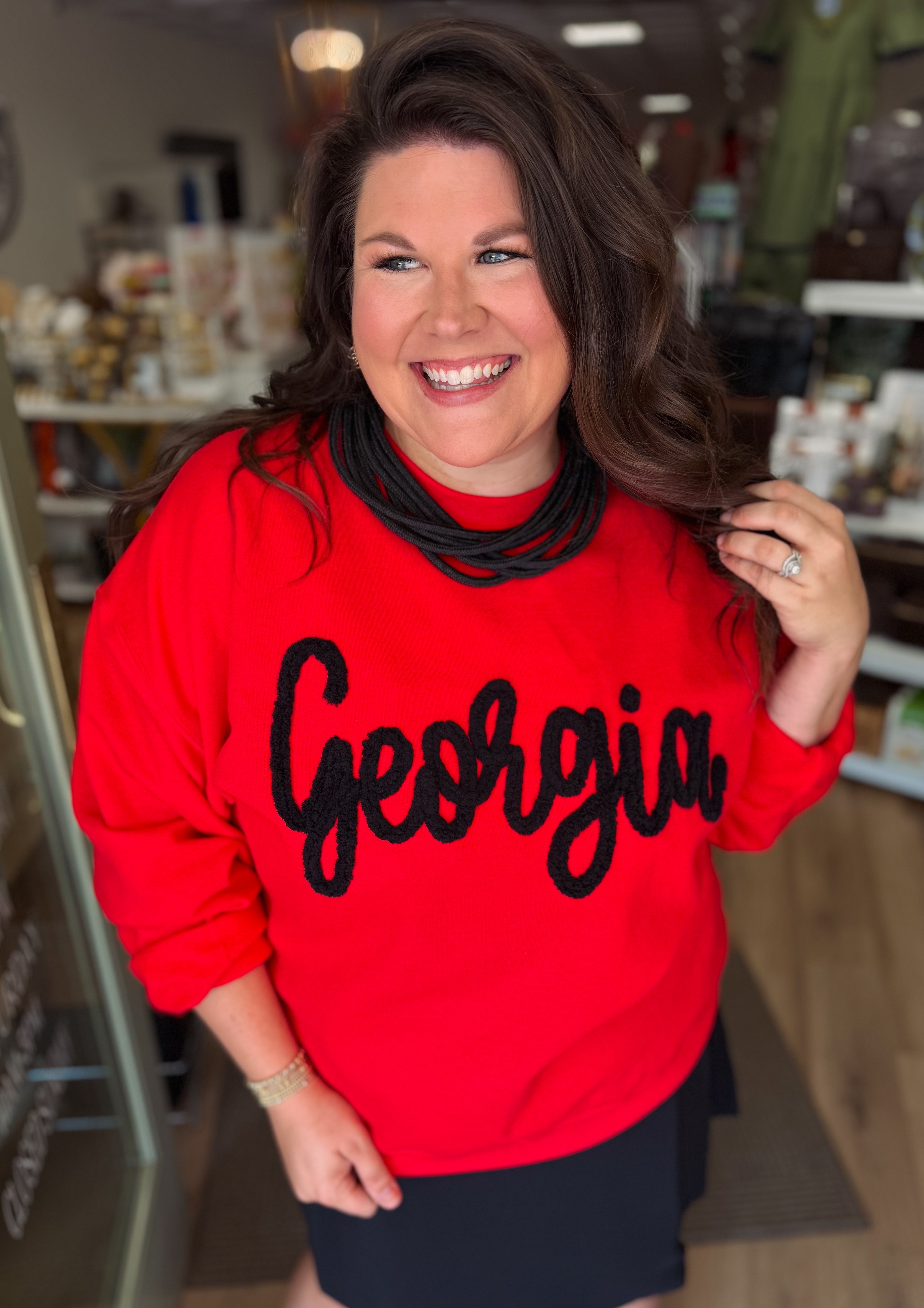 The Georgia Yarn Embroidered Sweatshirt in Red (S-2X)