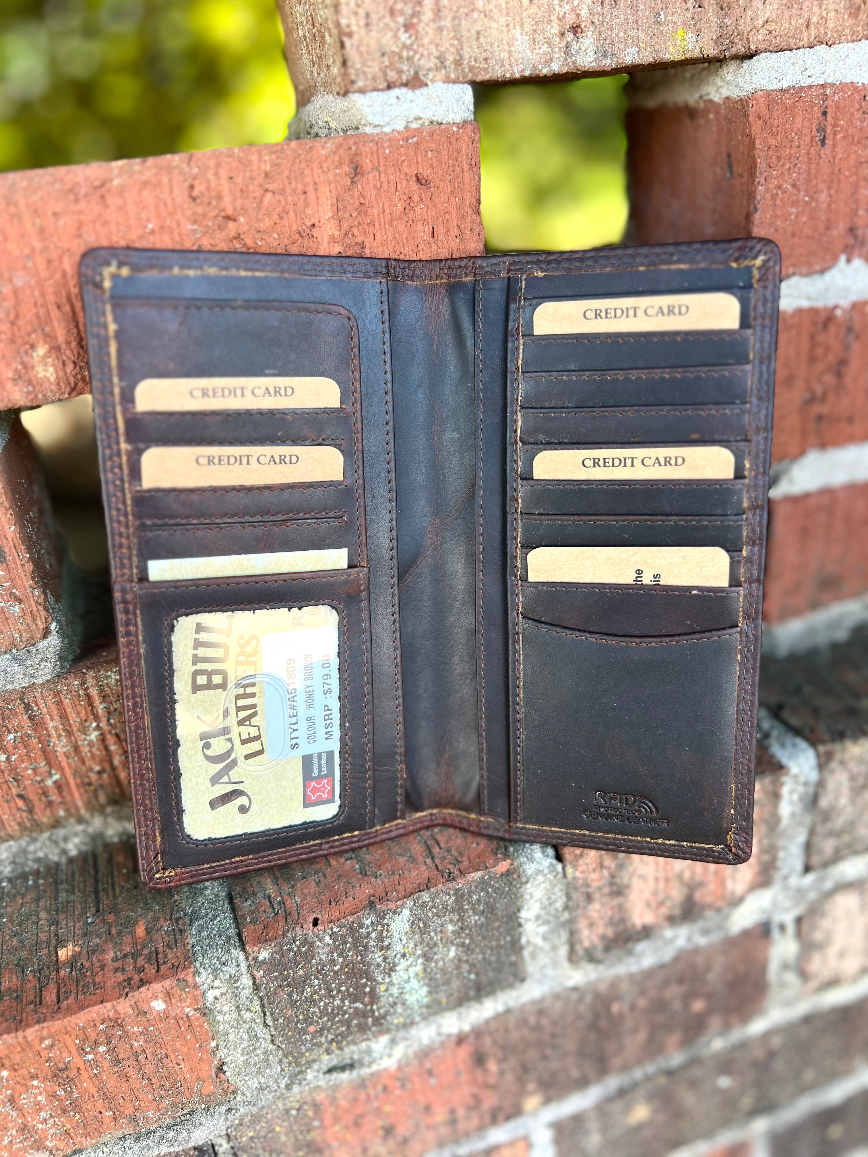 The Jeffrey Checkbook Genuine Leather Wallet in Honey Brown