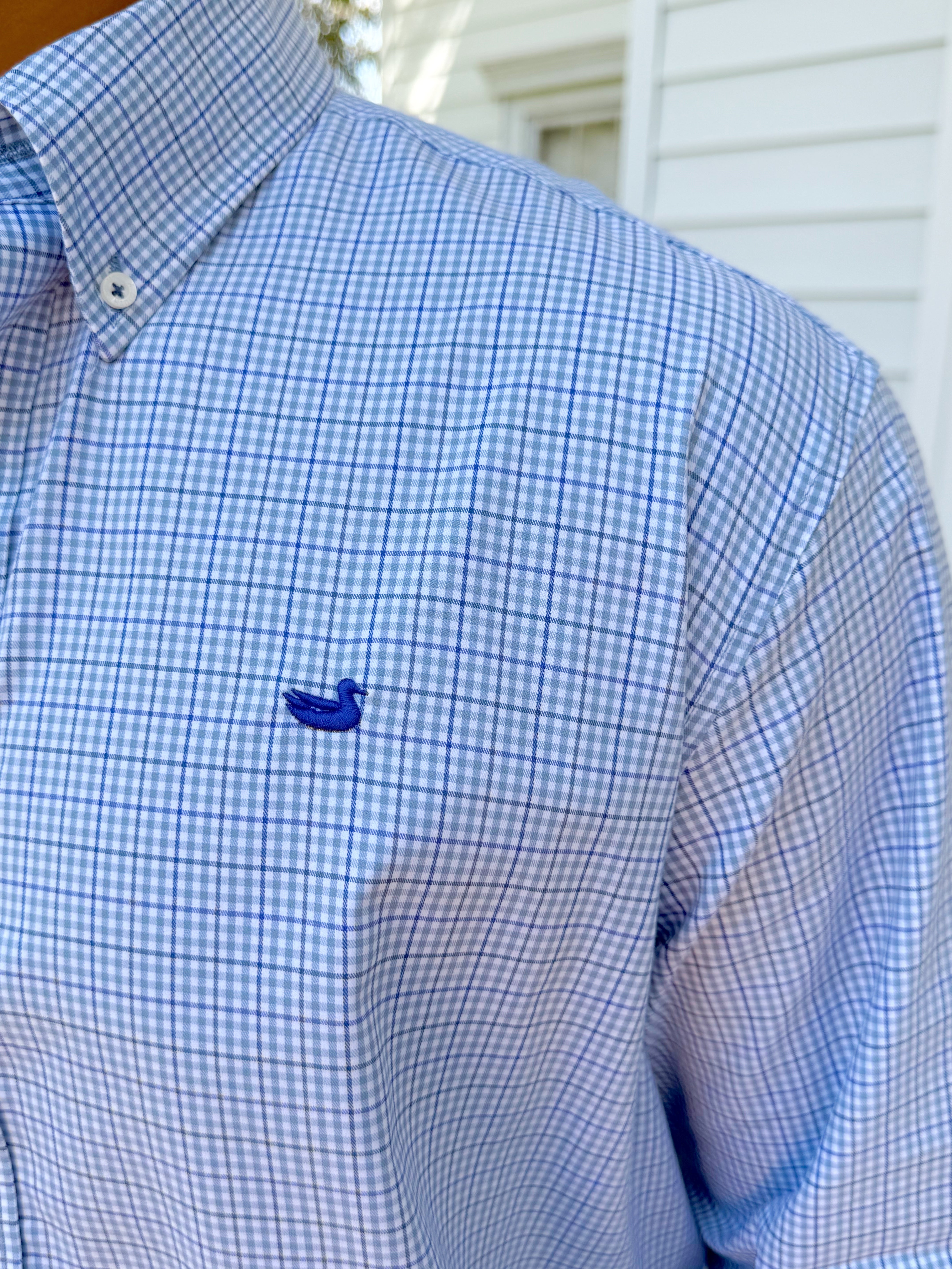 Dyer Performance Gingham Dress Shirt In Sage & Slate By Southern Marsh