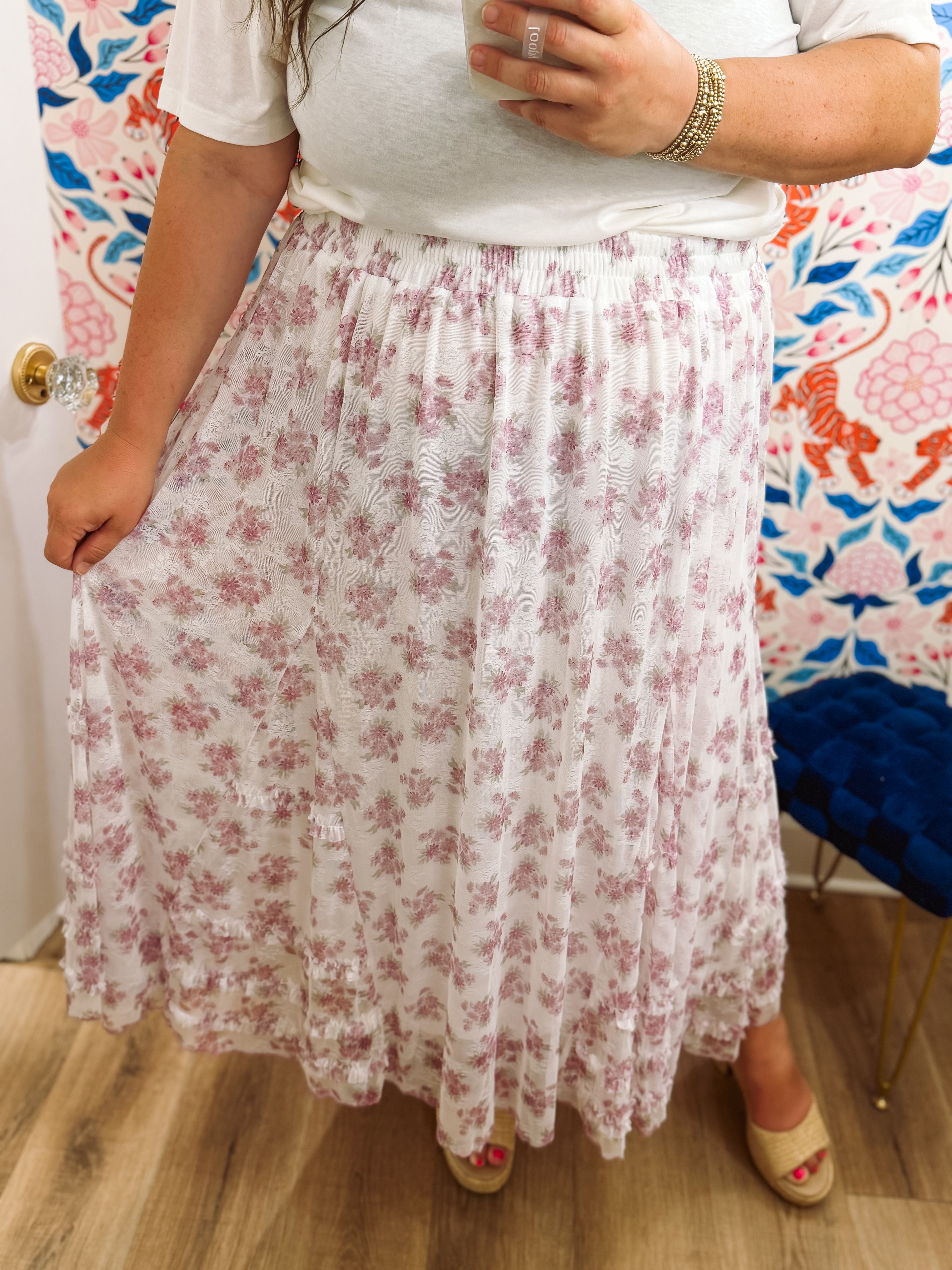 The Abbie Floral Lace Mesh Skirt (S-3X)