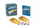 Desktop cornhole game set with packaging on a white background