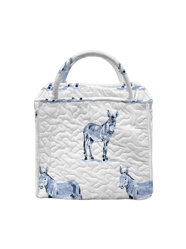 Quilted bag with blue donkey pattern