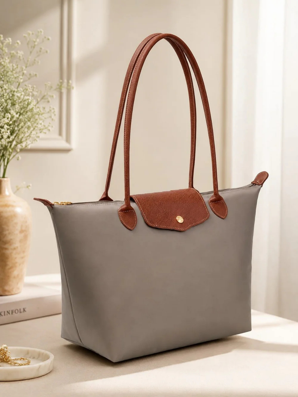 taupe Dorian 20 inch Nylon Tote Bag