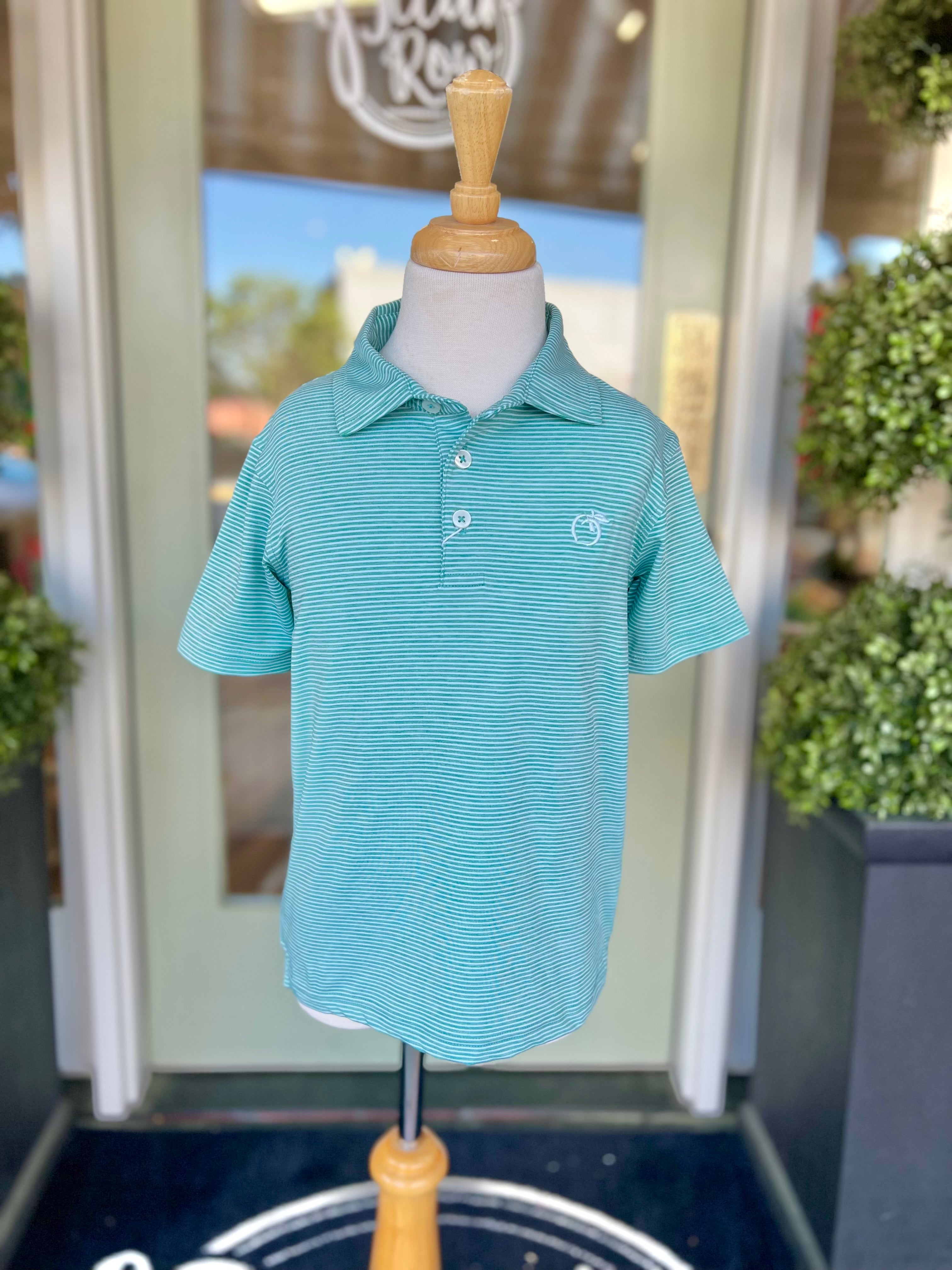 YOUTH Heathered Azalea Performance Polo in Pine Green & Cays Blue by Peach State Pride