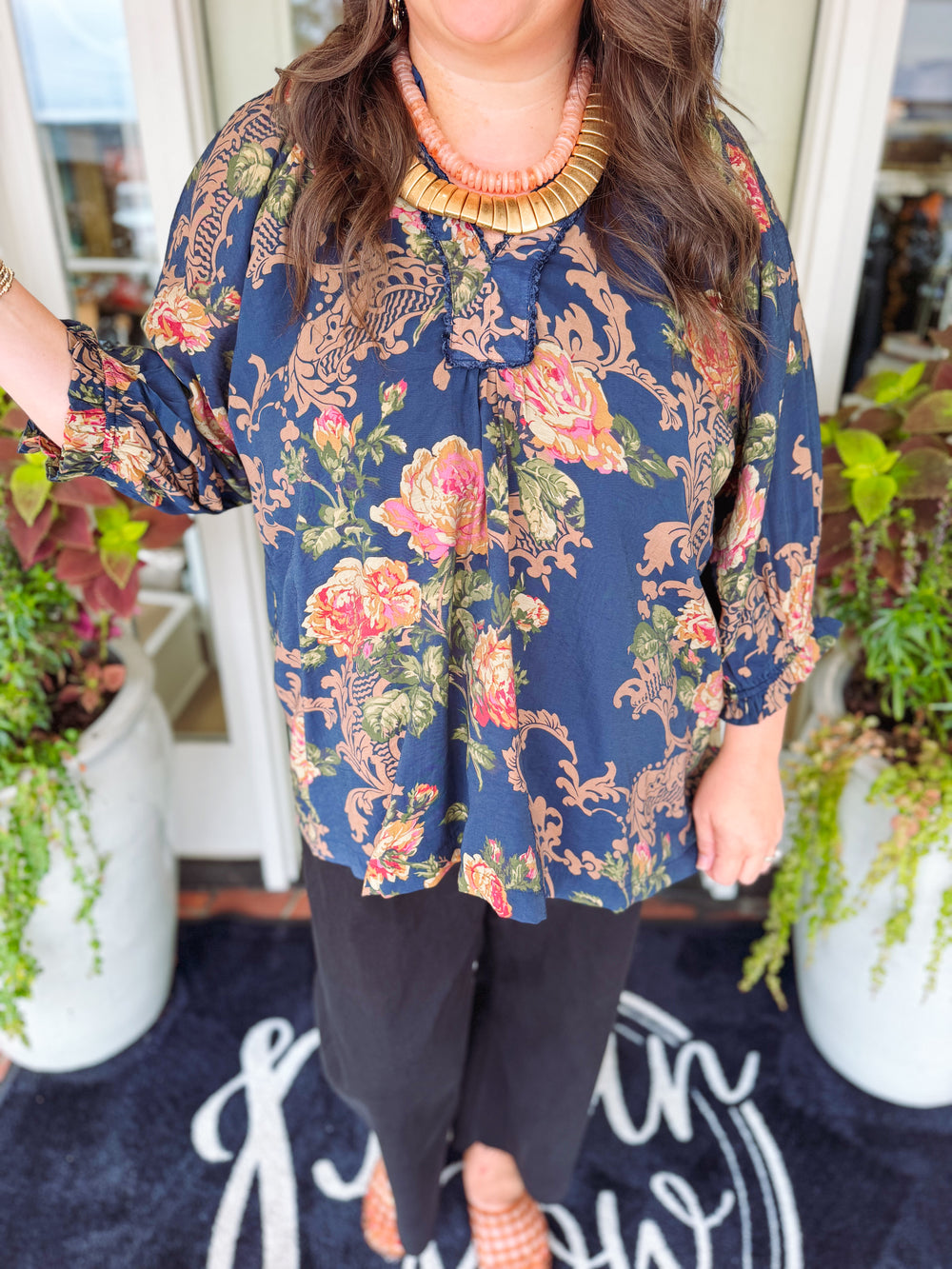 The Chele Floral Ruffle Top (XL-2X)