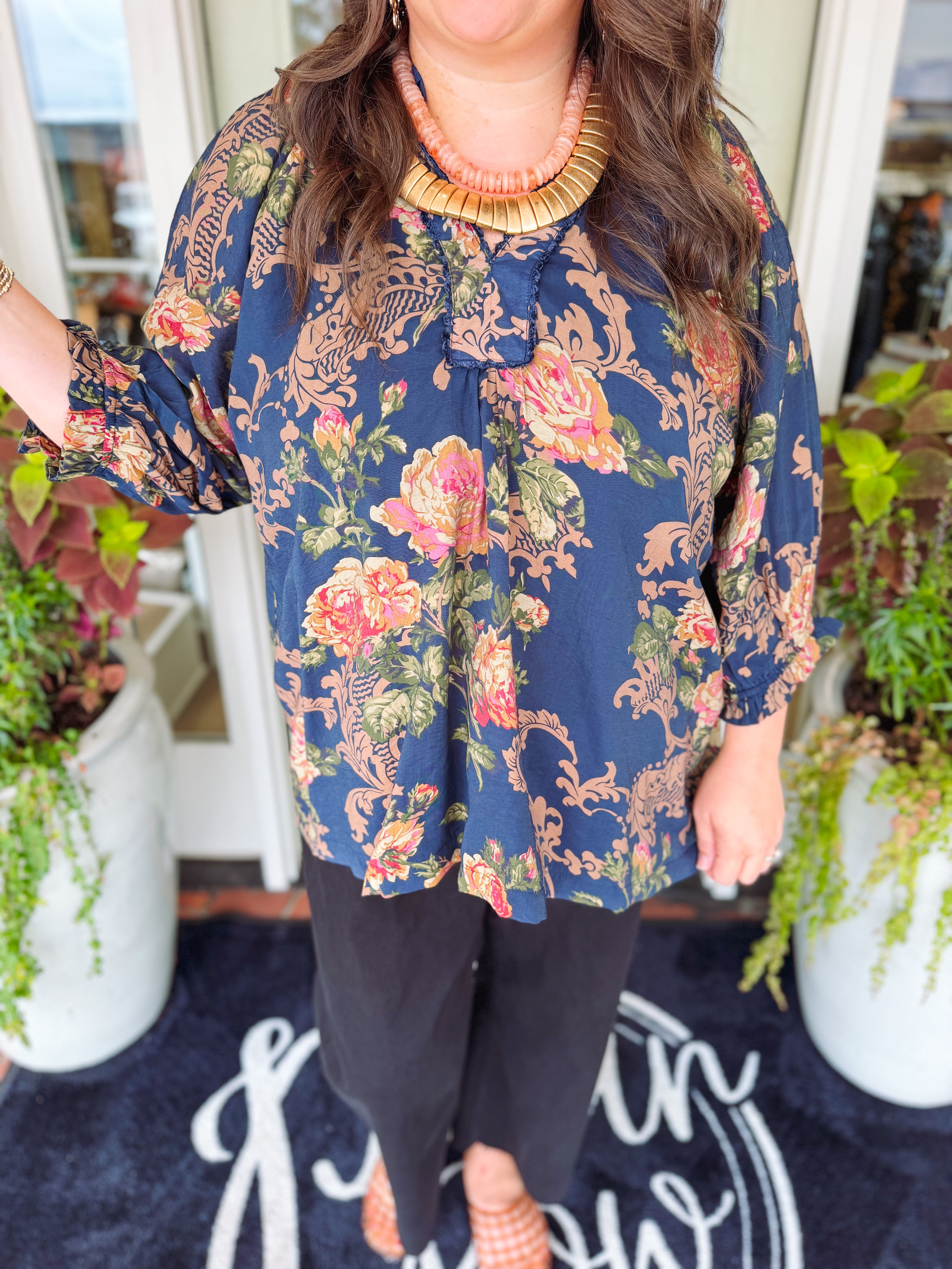 The Chele Floral Ruffle Top (XL-2X)