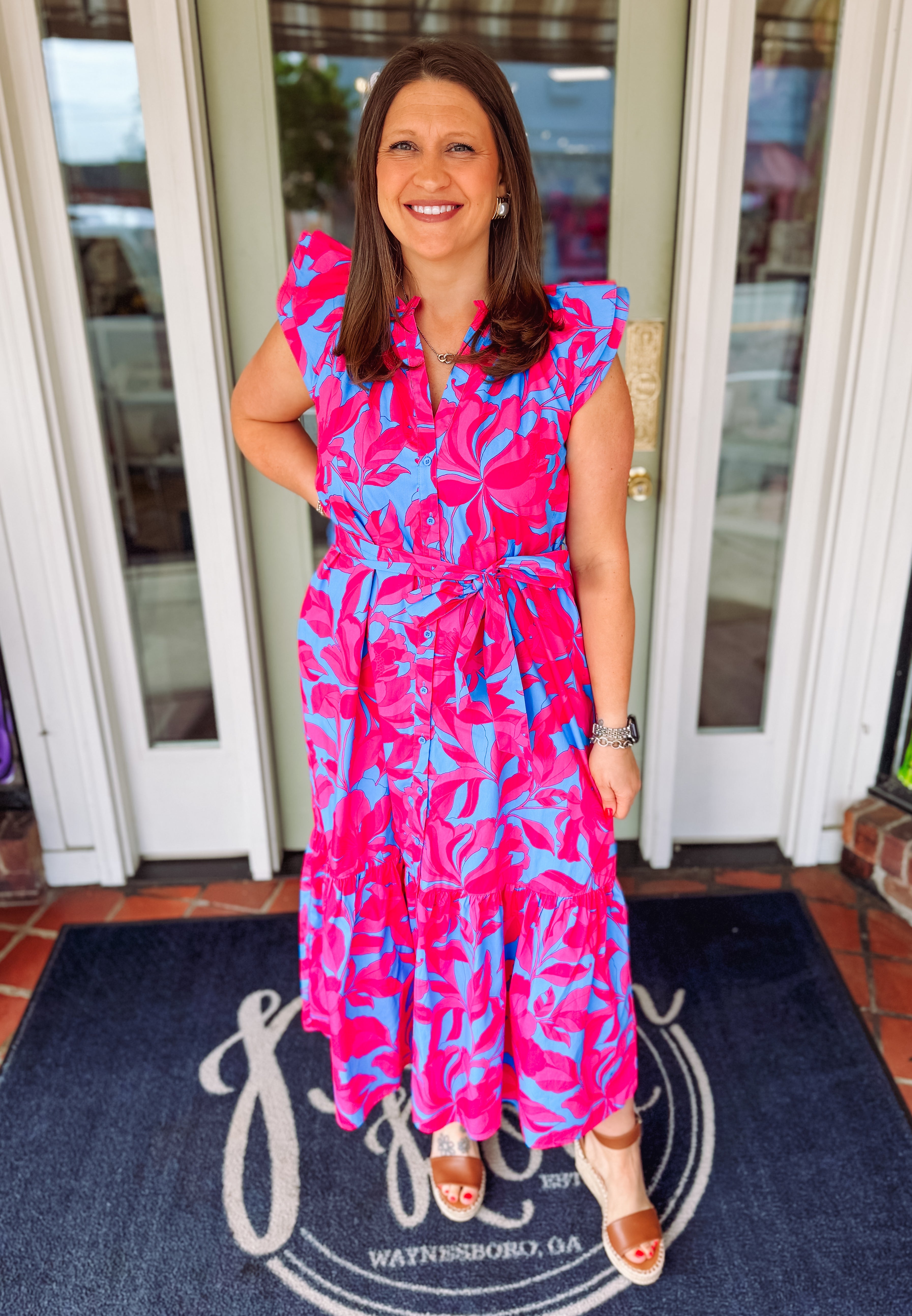 The Meira Floral Charlotte Button Midi Dress