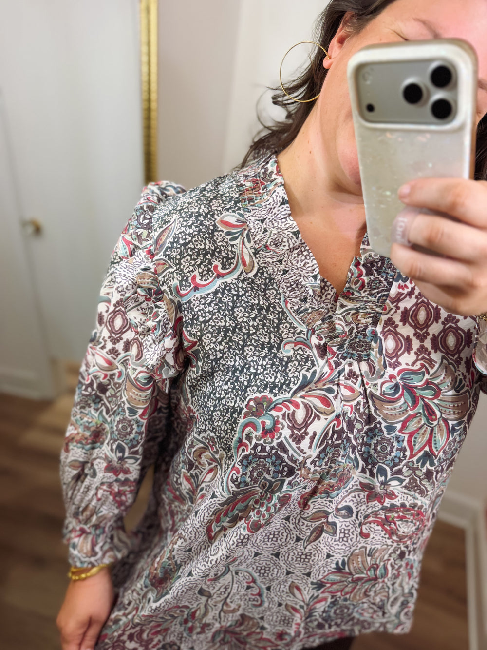 The Kaylor Mix Print Ruffle Detail Top (XL-2X)