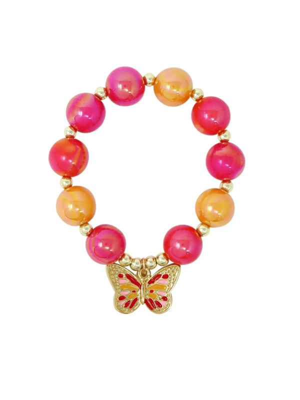 Pink and Orange Butterfly Beaded Bracelet