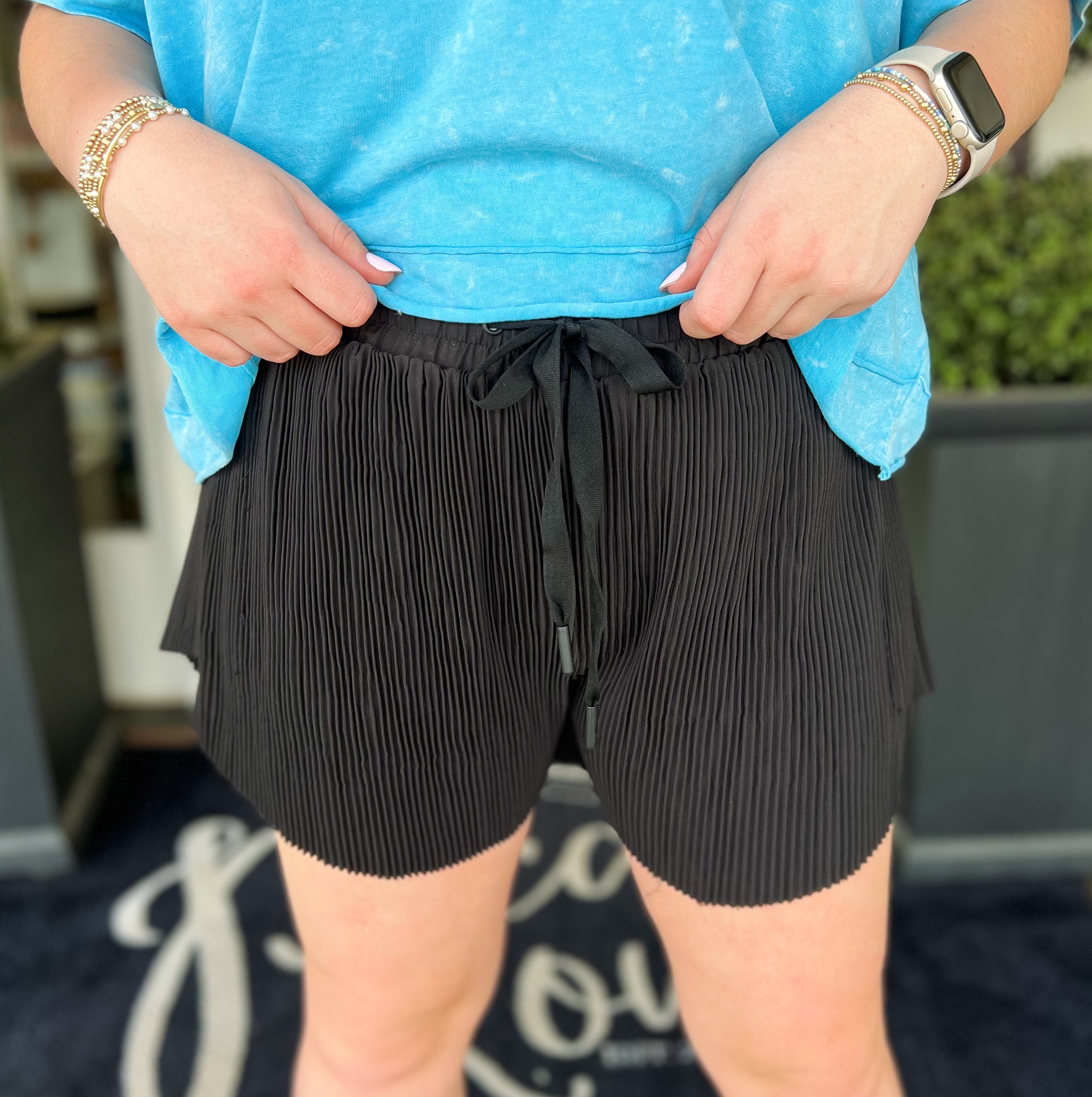 The Ayla Activewear Pleated Shorts in Black