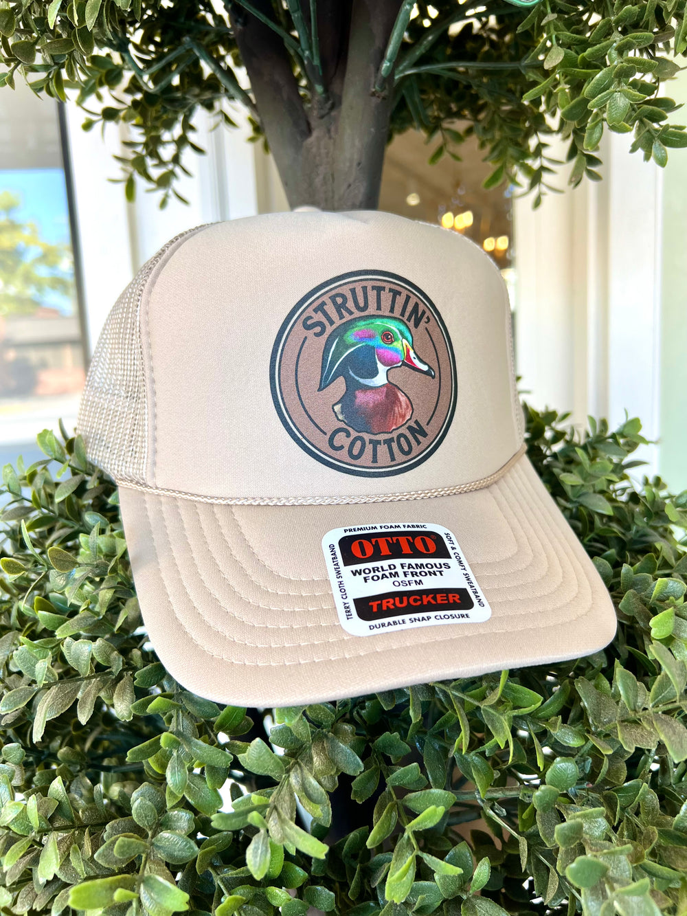 Wood Duck Cherish Foam on Khaki Hat by Struttin' Cotton