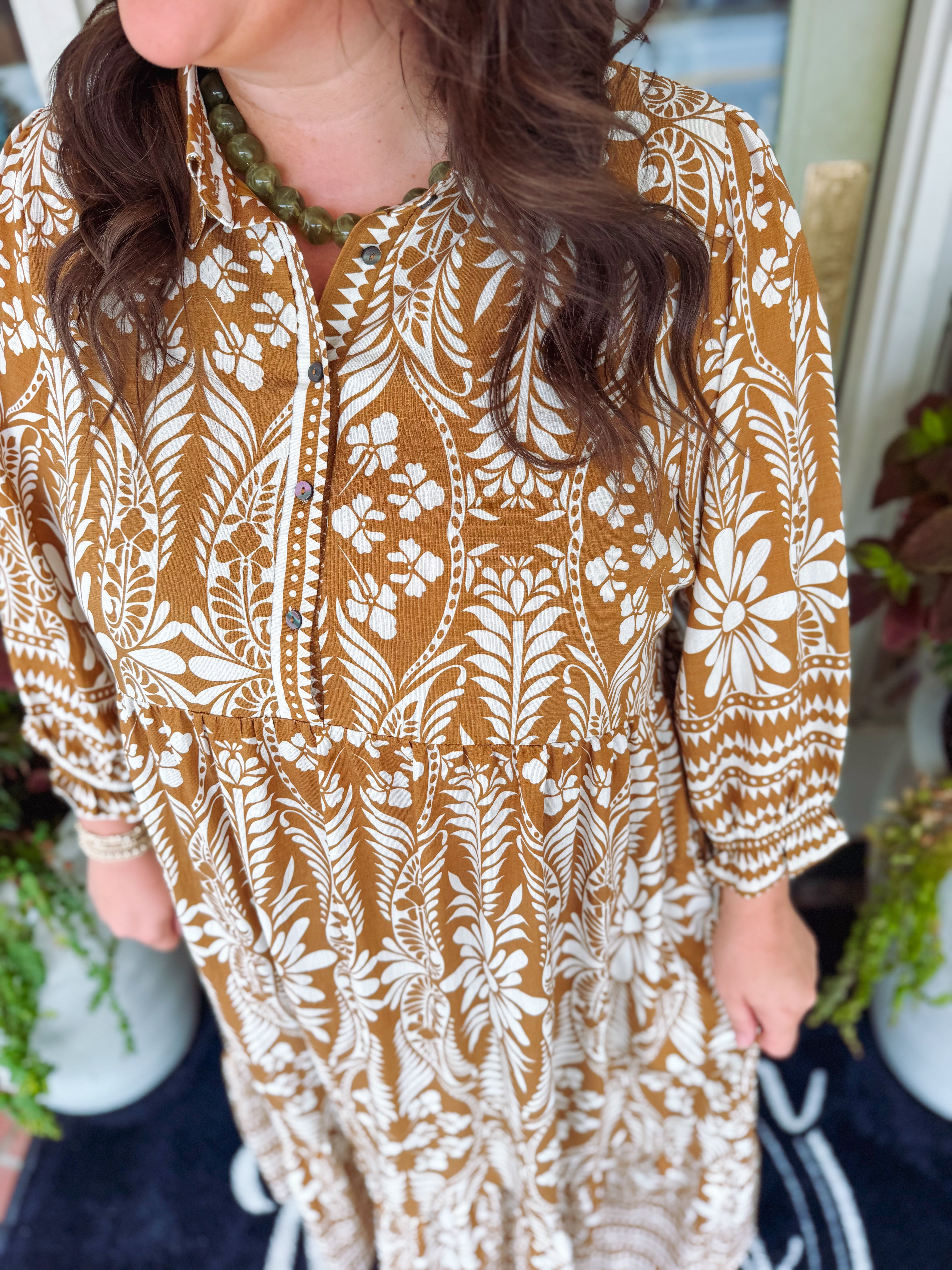 The Ashton Botanical Tiered Midi Dress (XL-2X)