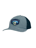Early Riser Patch Snap Back Trucker Hat in Heather Grey/Navy  