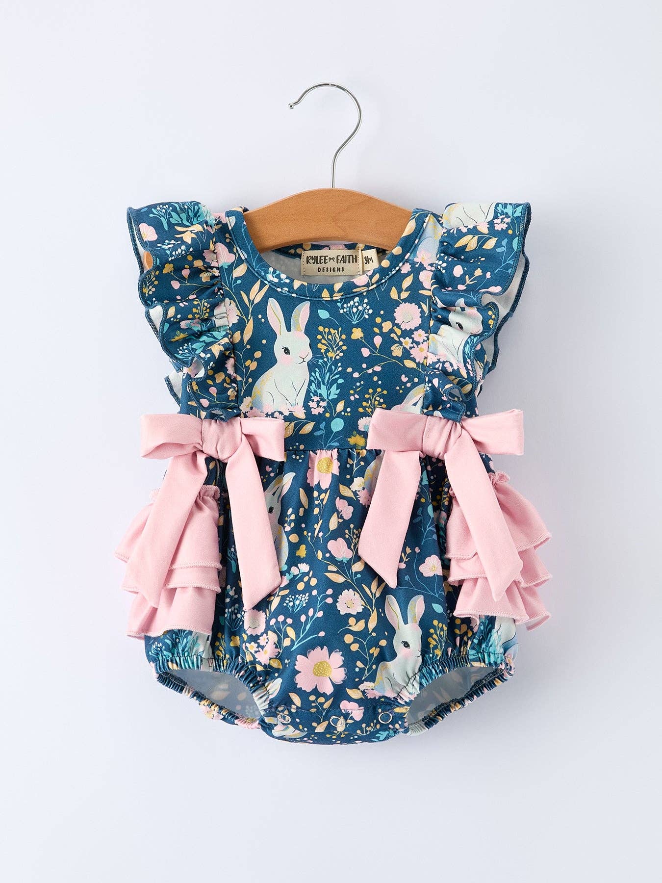 Baby girl romper with florals and bunnies