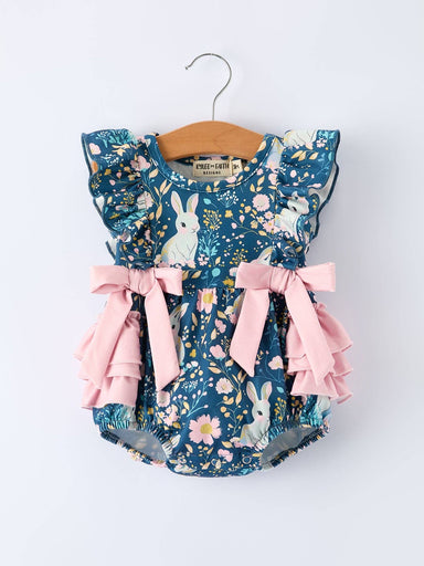 Baby girl romper with florals and bunnies