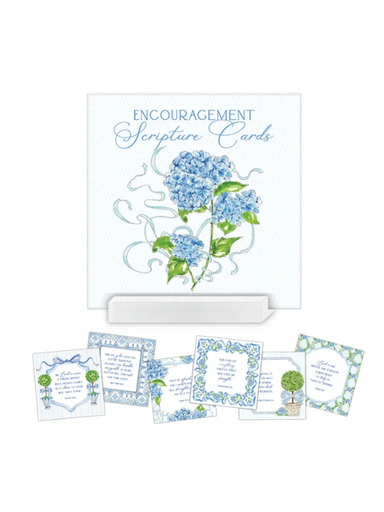 Set of encouragement scripture cards with blue hydrangea design 