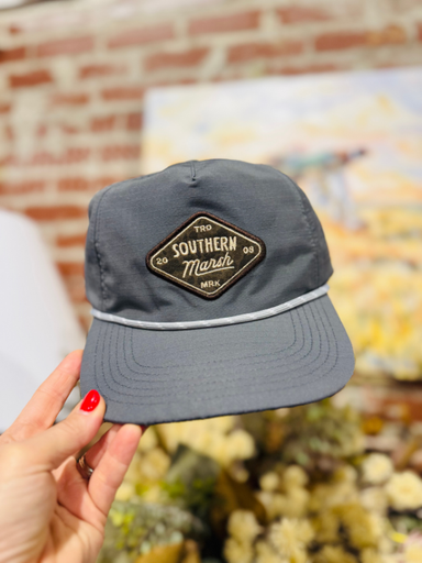 dark gray diamond patch on rope hat
