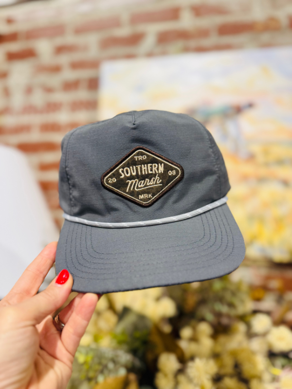 dark gray diamond patch on rope hat