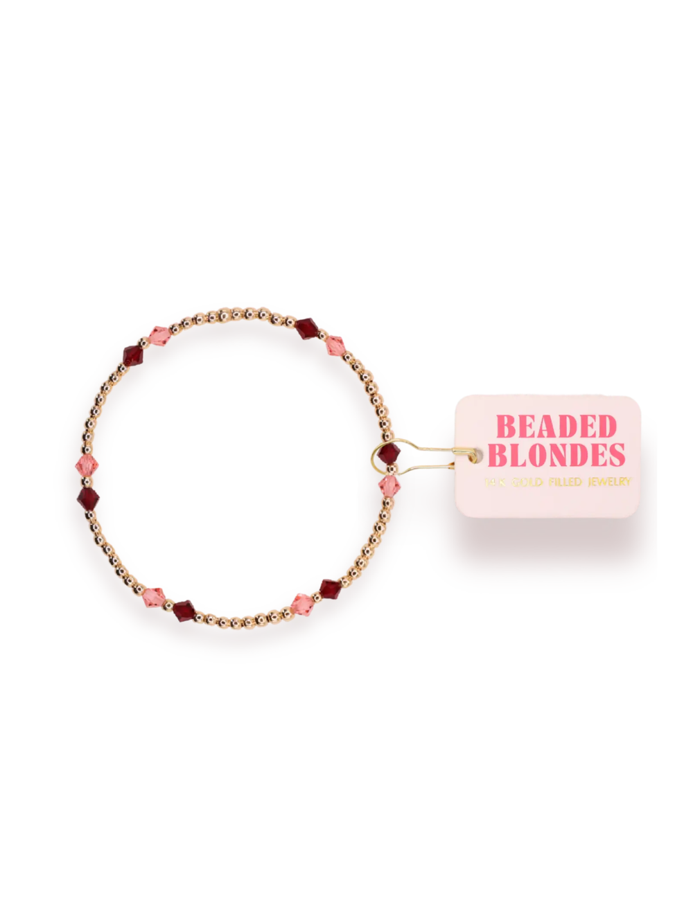 pink, red and gold beaded bracelet 