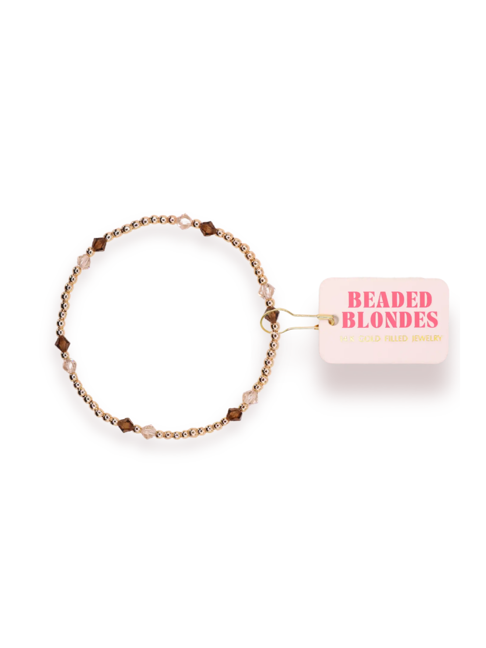 brown, clear and gold beaded bracelet 