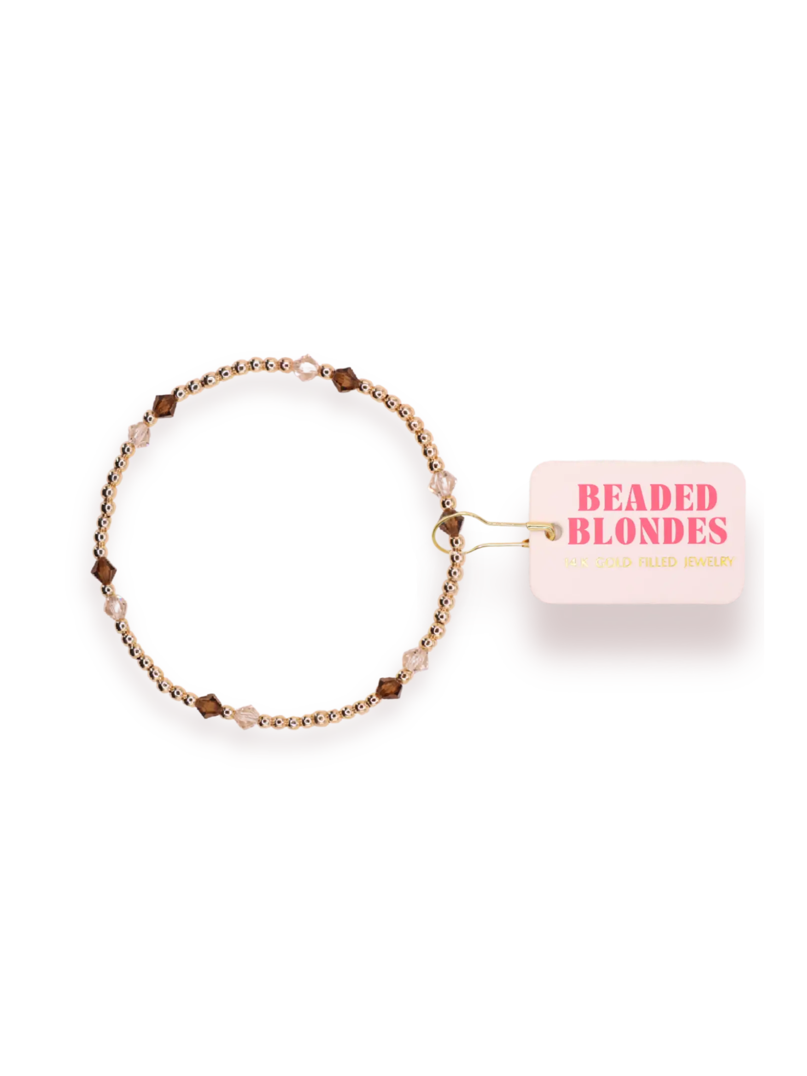 brown, clear and gold beaded bracelet 