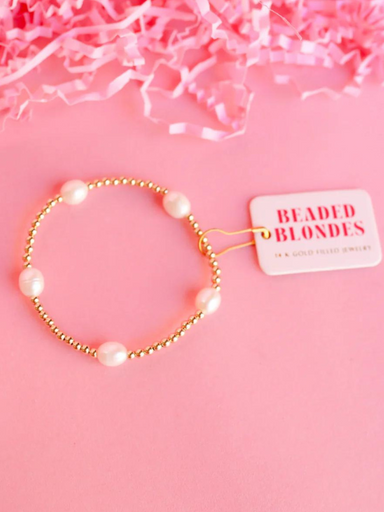 big Pearl Poppi Gold Beaded Bracelet By Beaded Blonde 