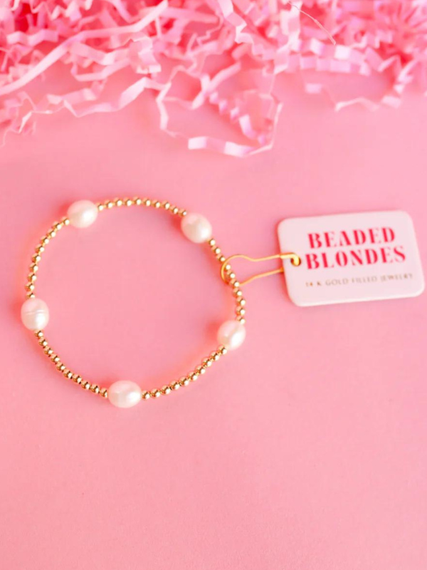 big Pearl Poppi Gold Beaded Bracelet By Beaded Blonde 