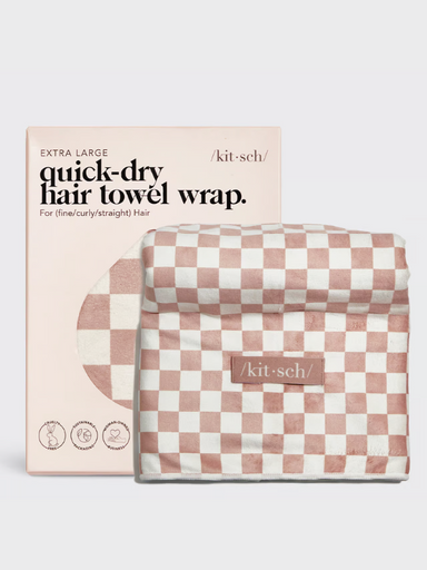 Quick dry hair towel with checkered print 